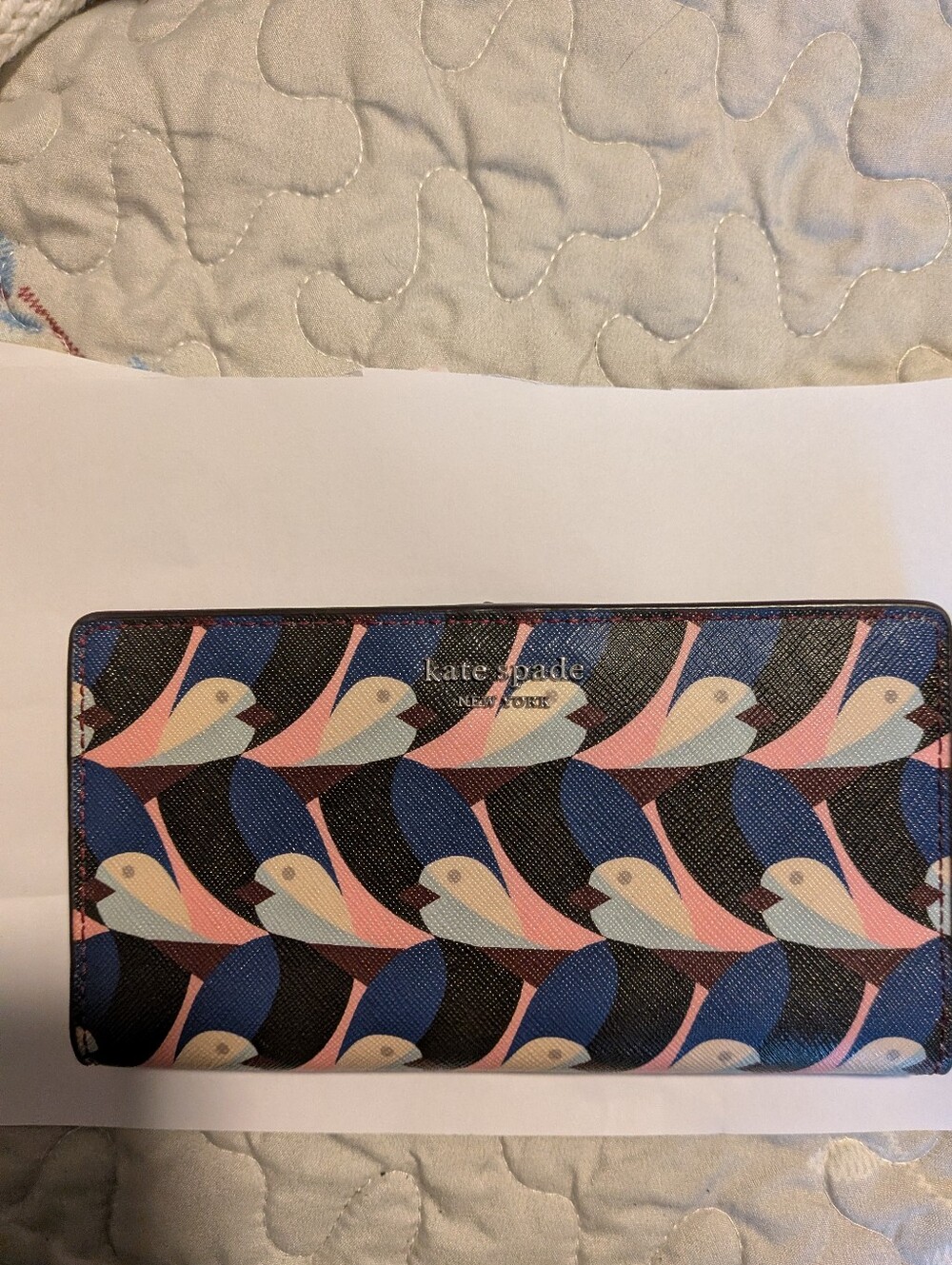 Kate Spade Cameron Geo Birds Large Slim Bifold Wallet WLRU5852